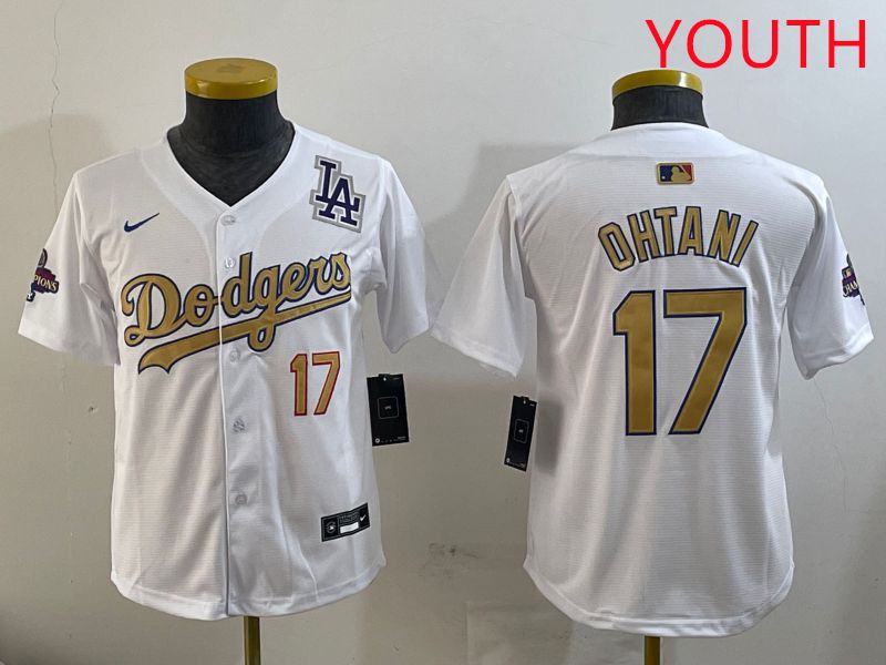 Youth Los Angeles Dodgers #17 Ohtani White Champion gold character 2025 Nike MLB Jersey style 2->youth mlb jersey->Youth Jersey